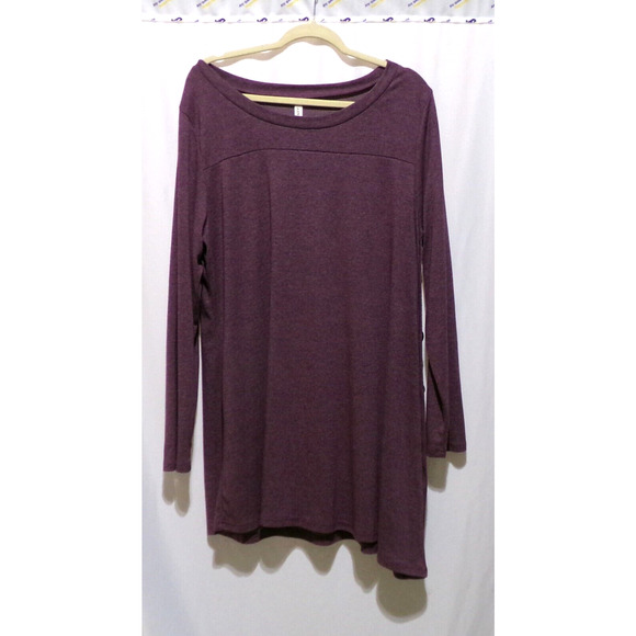 iGENJUN Maroon Faux Button Detail Long Sleeve Shirt Dress Women Sz 2XL - Picture 2 of 5